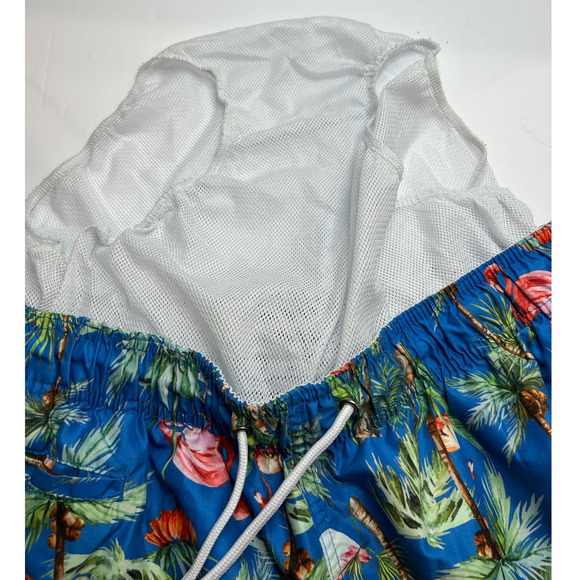 Charleston Threads Men's Swim Trunks Large Blue Pink Parrot Short Elastic Waist - Picture 5 of 9